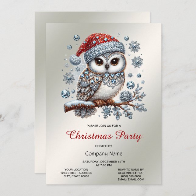 Christmas Owl Party Invitation (Front/Back)