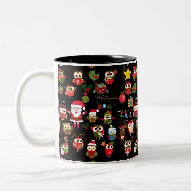 Christmas Owl Pattern Two-Tone Coffee Mug (Left)