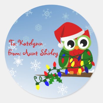 Christmas Owl Personalized Gift Tag Stickers by theburlapfrog at Zazzle