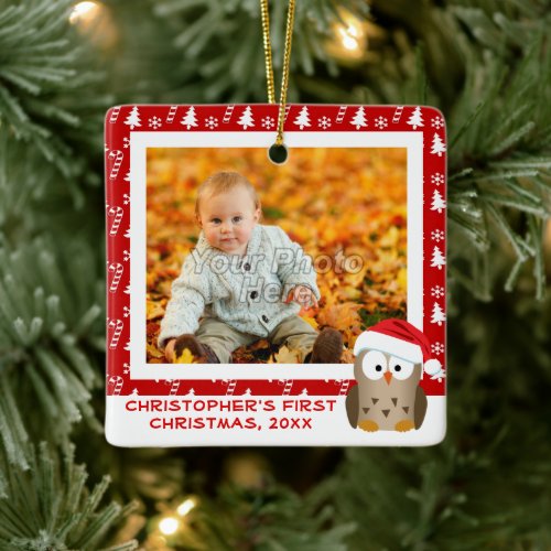 Christmas Owl Personalized KidsBabyFirst Photo Ceramic Ornament