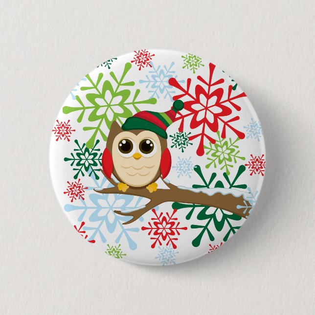 Christmas owl pinback button (Front)