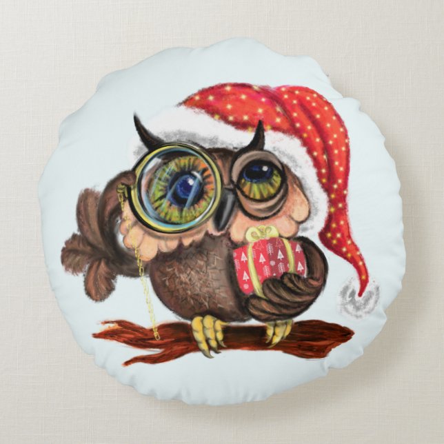 Christmas Owl Round Pillow (Back)