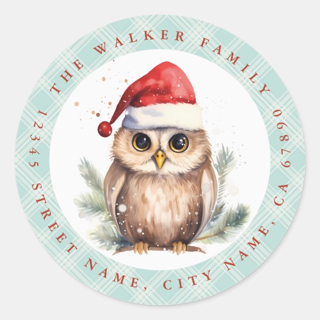 Christmas Owl Round Stickers (Front)
