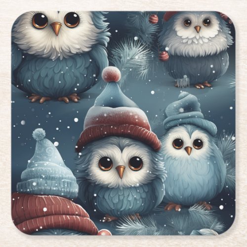 Christmas Owl Square Paper Coaster