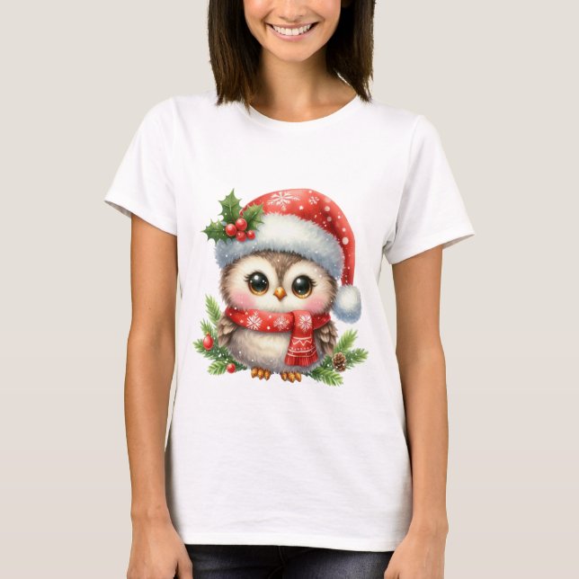 Christmas Owl T-Shirt , 100% cotton tshirt (Front)