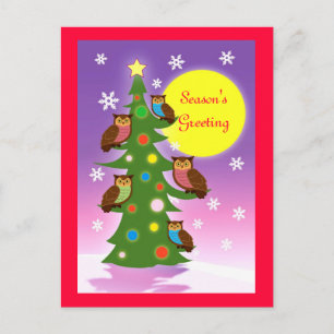 Christmas owl tree holiday postcard