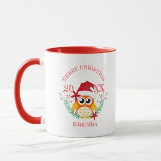 Christmas Owl Watercolors Bouquet Christmas Text