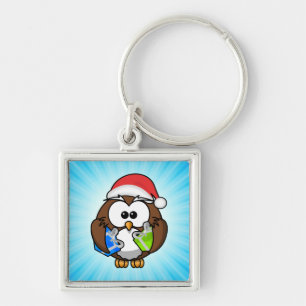 Christmas Owl Wearing Santa Hat-15840 Keychain