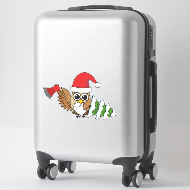 Christmas Owl with Ax and Snowy Pine Tree Sticker (Suitcase)