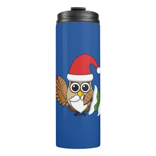 Christmas Owl with Ax and Snowy Pine Tree Thermal Tumbler (Front)