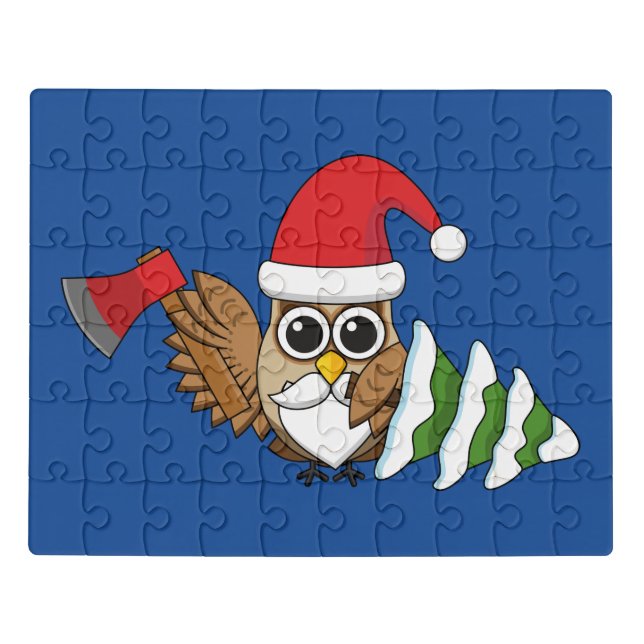 Christmas Owl with Axe and Snowy Pine Tree Jigsaw Puzzle (Puzzle Horizontal)