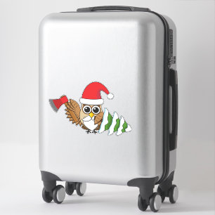 Christmas Owl with Axe and Snowy Pine Tree Sticker