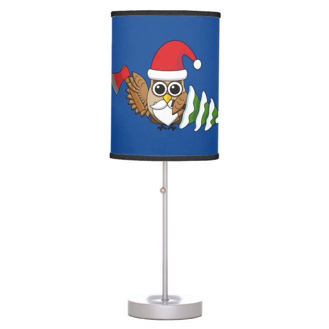 Christmas Owl with Axe and Snowy Pine Tree Table Lamp (Front)