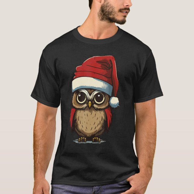 Christmas Owl with Christmas hat Owl Owner T-Shirt (Front)