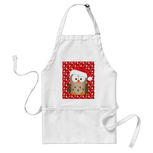 Christmas Owl with Santa Hat Adult Apron (Front)