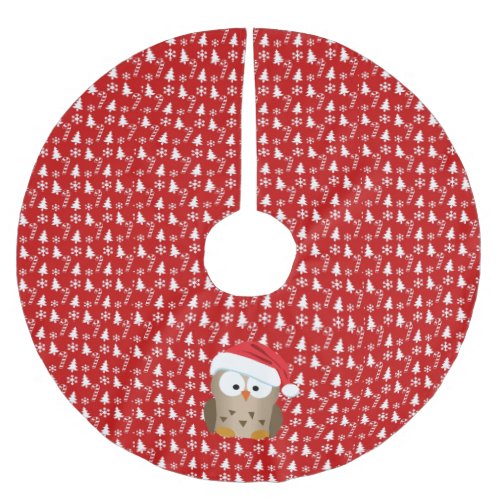 Christmas Owl with Santa Hat Brushed Polyester Tree Skirt