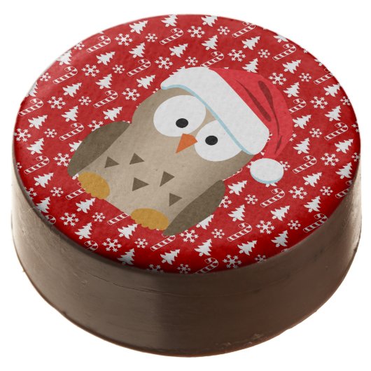 Christmas Owl with Santa Hat Chocolate Dipped Oreo (Angled)
