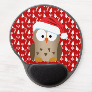 Christmas Owl with Santa Hat Gel Mouse Pad