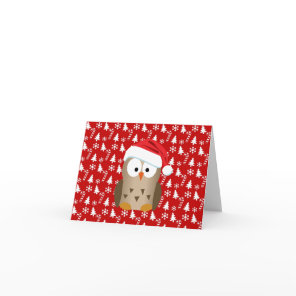 Christmas Owl with Santa Hat Holiday Card