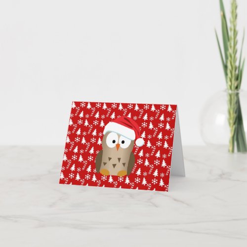 Christmas Owl with Santa Hat Holiday Card