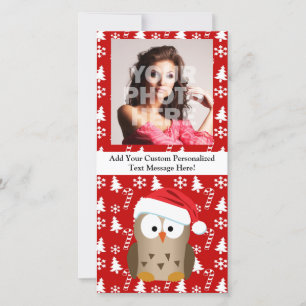 Christmas Owl with Santa Hat Holiday Card