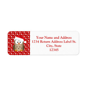 Christmas Owl with Santa Hat Label