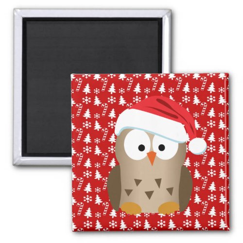 Christmas Owl with Santa Hat Magnet