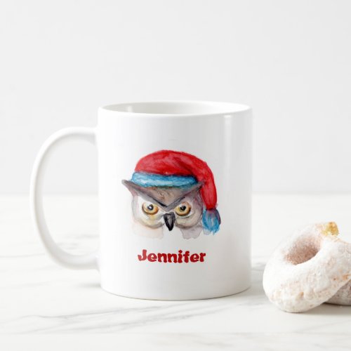 Christmas Owl with Santa Hat Mug