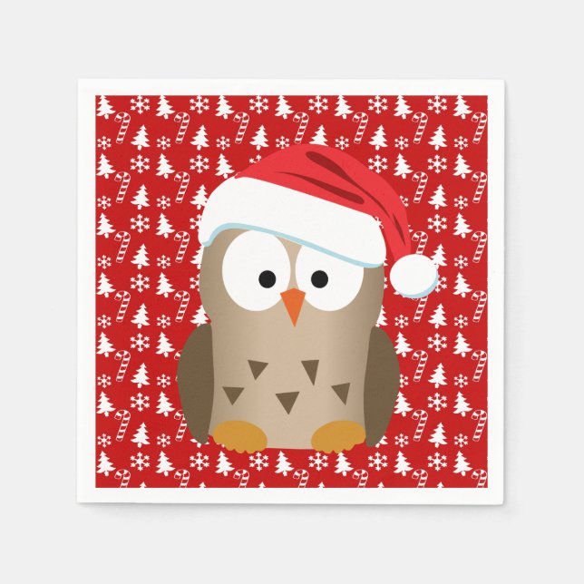 Christmas Owl with Santa Hat Paper Napkins (Front)