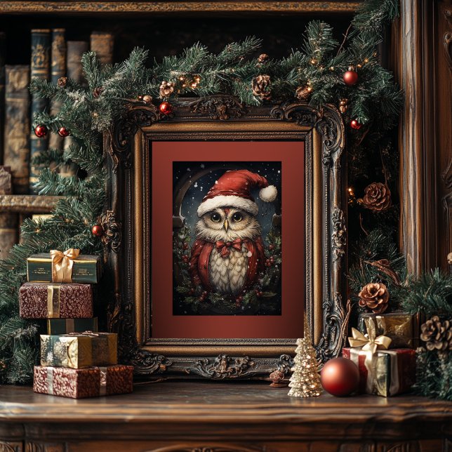 Christmas Owl with Santa Hat Poster (Creator Uploaded)
