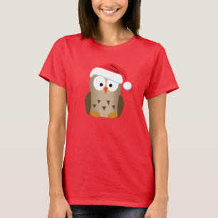 Christmas Owl with Santa Hat T-Shirt
