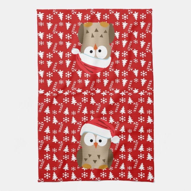 Christmas Owl with Santa Hat Towel (Vertical)