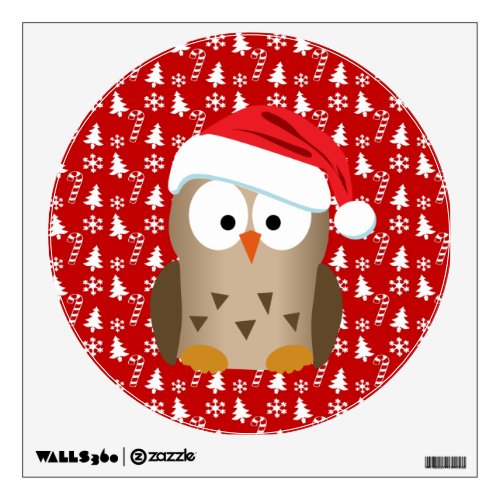 Christmas Owl with Santa Hat Wall Decal