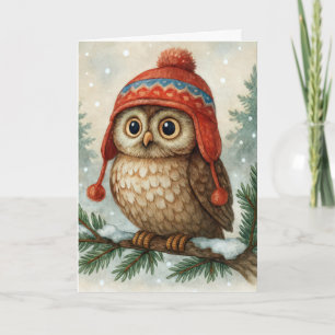 Christmas Owl with Winter Hat Card