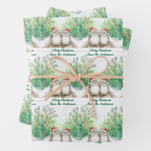 Christmas Owl Wrapping Paper Flat Sheet Set of 3