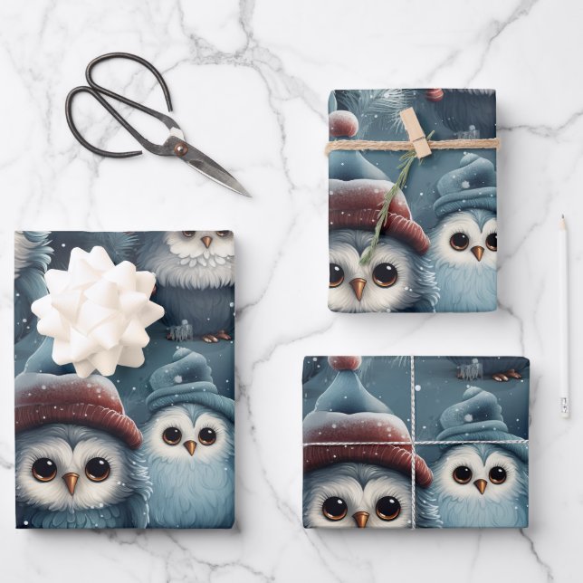 Christmas Owl Wrapping Paper Sheets (Front)