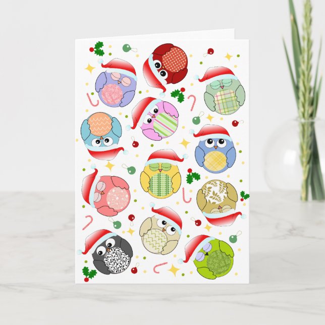 Christmas Owls Design Holiday Card (Front)