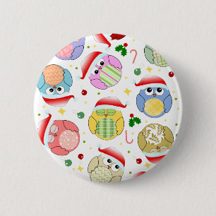 Christmas Owls Design Pinback Button
