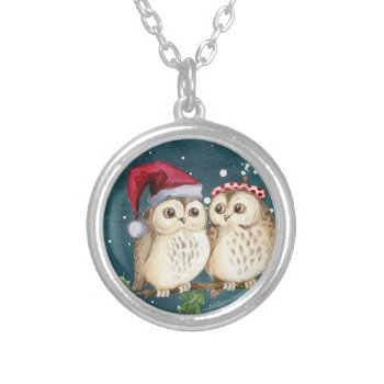 Christmas Owls Earrings Silver Plated Necklace by RosieB_Designs at Zazzle