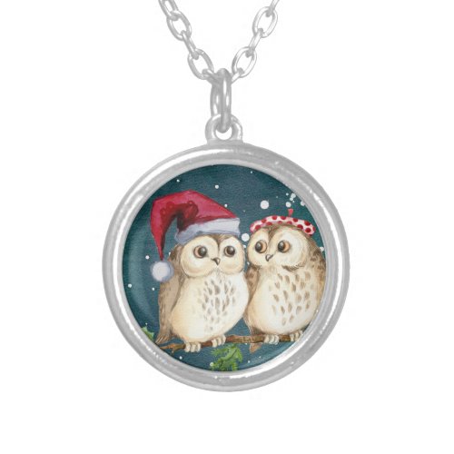 Christmas Owls Earrings Silver Plated Necklace