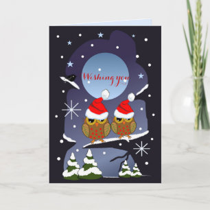 Christmas Owls in a snowy world Holiday Card