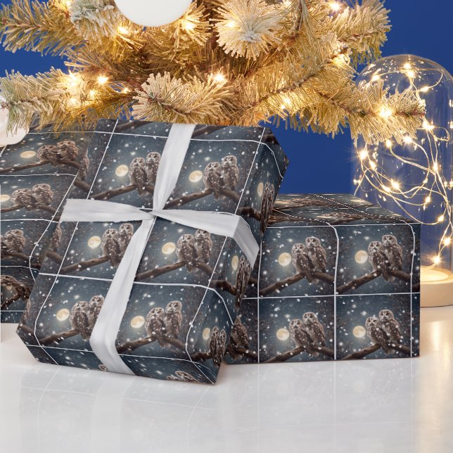 Christmas Owls in Snowflakes Wrapping Paper (Holidays)