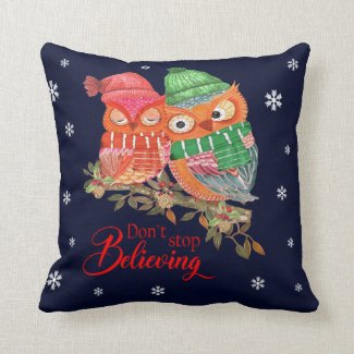 Christmas owls in watercolor throw pillow