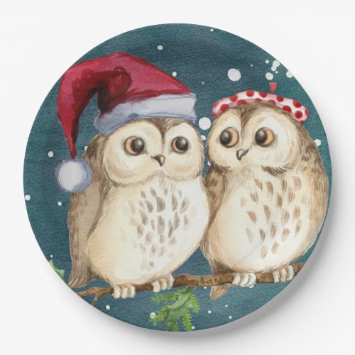 Christmas Owls Paper Plate
