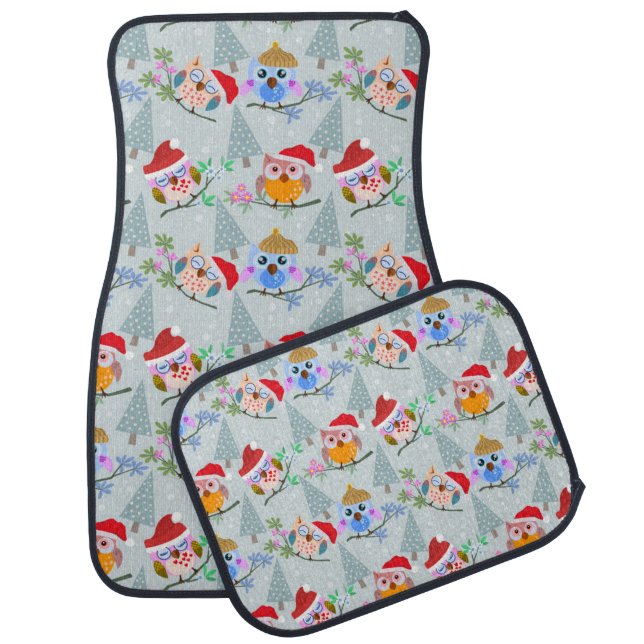 Christmas Owls Pattern Car Floor Mat (Set)
