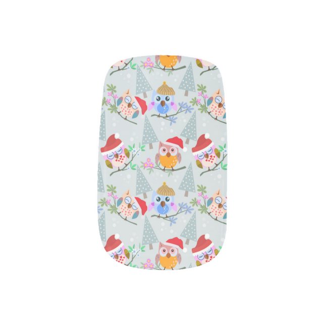 Christmas Owls Pattern Minx Nail Art (Left Thumb)