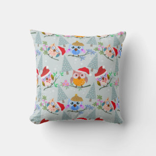 Christmas Owls Pattern Throw Pillow