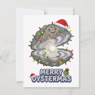 Christmas Oyster Crassostrea Santa Hat Holiday Note Card