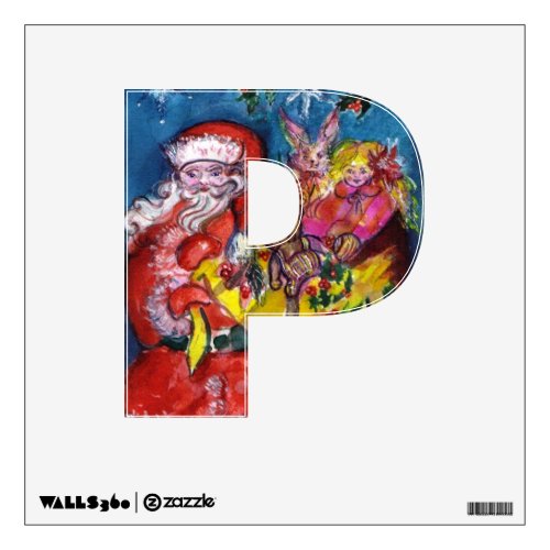 CHRISTMAS  P LETTER SANTA CLAUS AND GIFTS MONOGRAM WALL STICKER