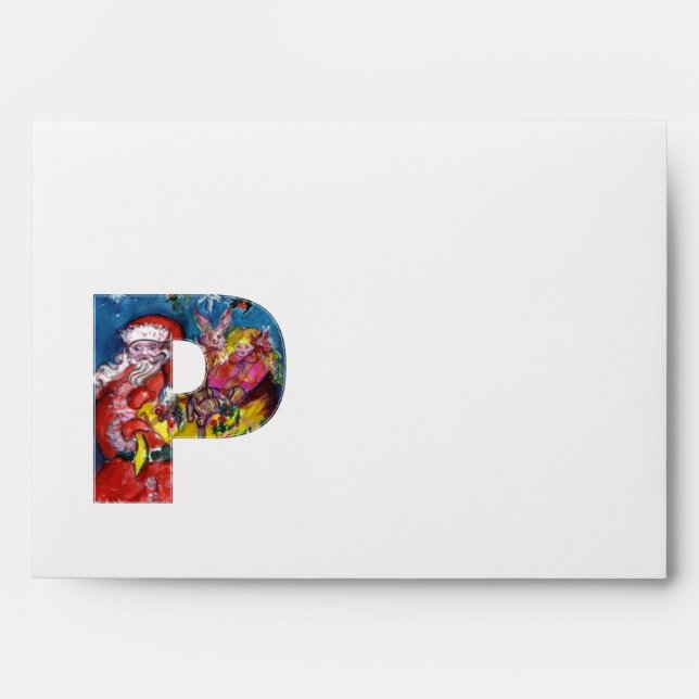 CHRISTMAS P LETTER  / SANTA CLAUS WITH GIFTS ENVELOPE (Front)